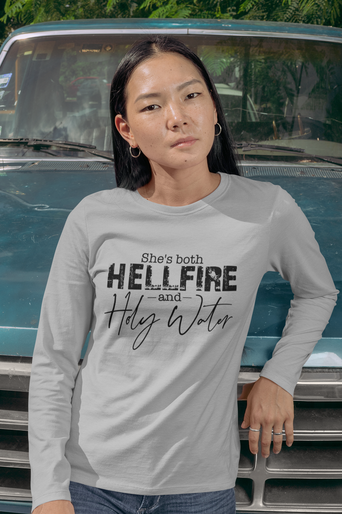 She's Both Hellfire and Holy Water Long Sleeved - Gray - RTK Style