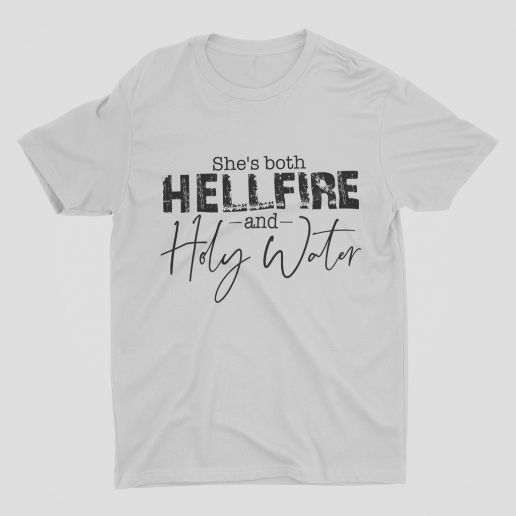 She's Both Hellfire and Holy Water T-Shirt - Heather Gray - RTK Style